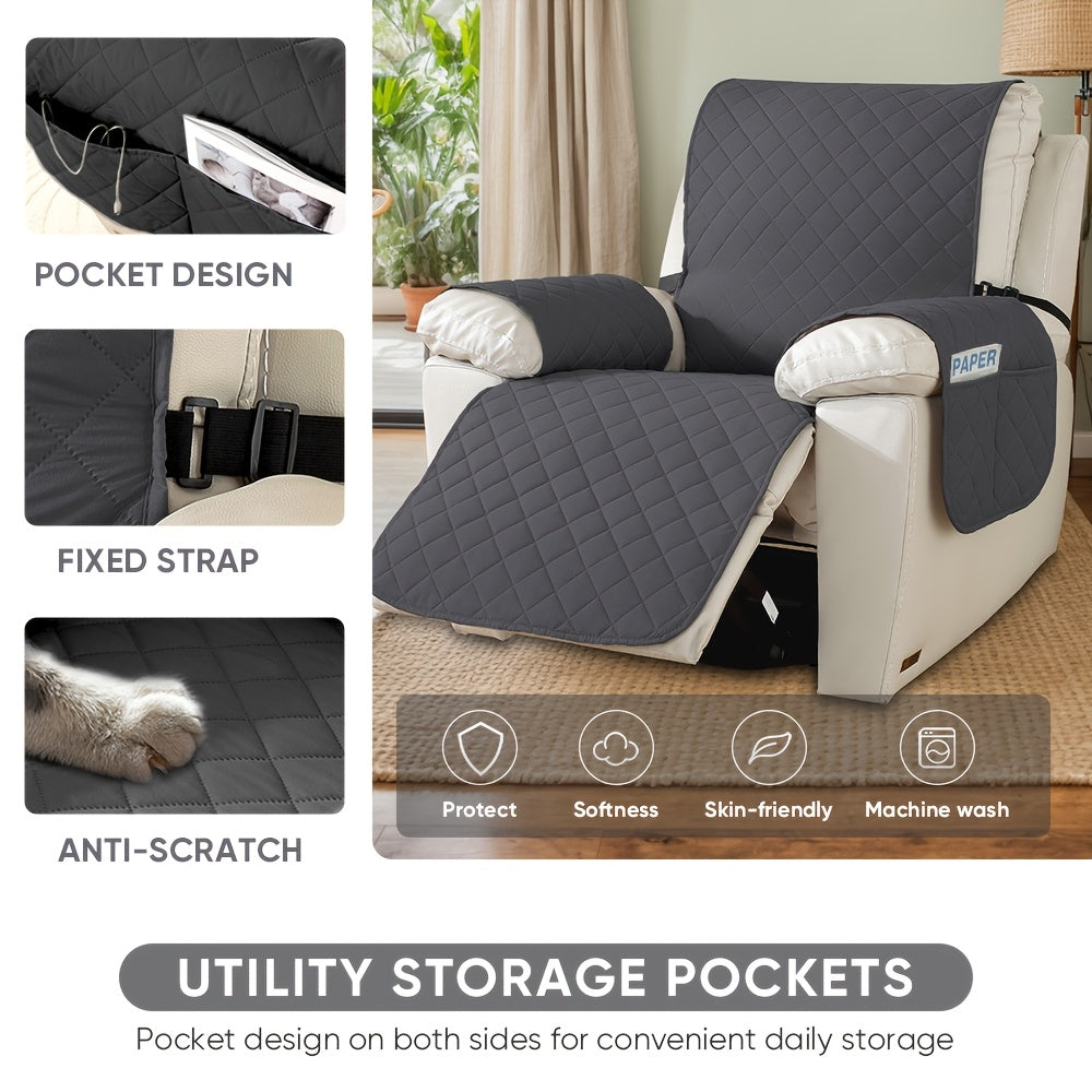 1pc 100% High Quality Recliner Covers, Loveseat Cover, Recliner Sofa Cover, Non-Slip Chair Cover, Furniture Protector, Washable Slipcover with Pockets, Elastic Straps, Easy-Clean Sofa Slipcover for Bedroom, Office, Living Room, Pet-Friendly, Home Decor