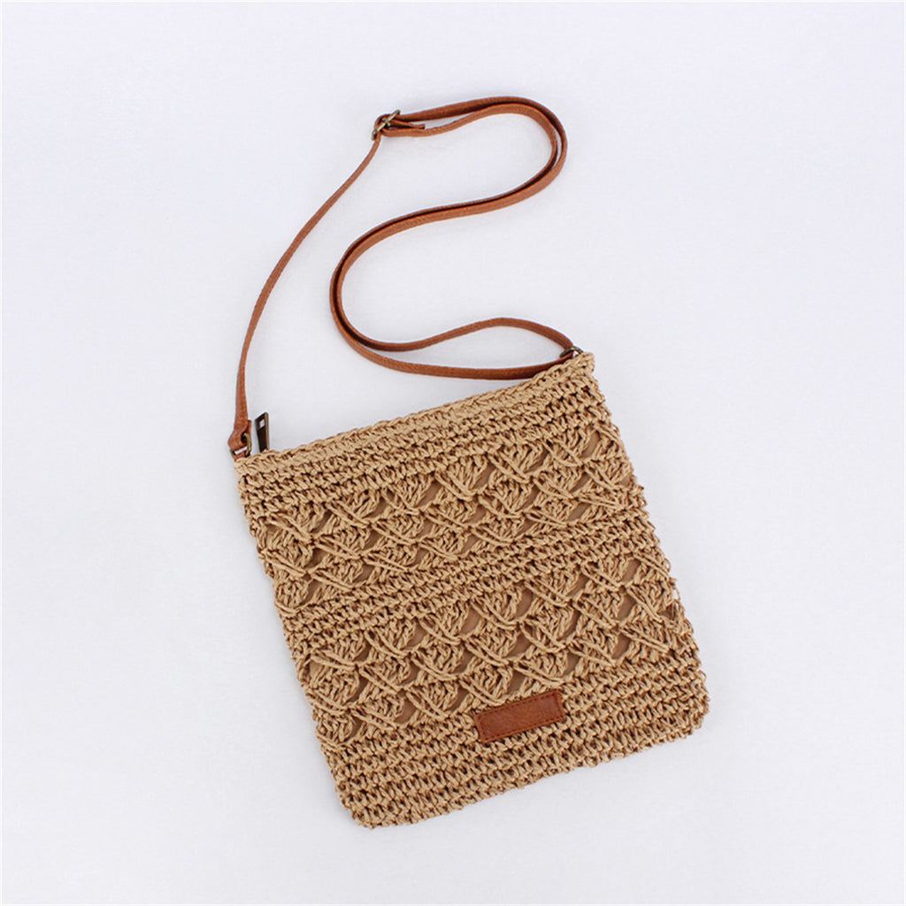 1pc a Hollow Woven Bag, a Handcrafted Round Straw Bag, a Bohemian Style Crossbody Bag, a Trendy Hollow Beach Bag Suitable for Travel And Holidays