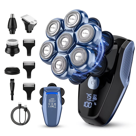 SEJOY 5 In 1 Electric Razor For Bald Men, Detachable Head Shavers, Wet Dry LED Display Rechargeable 7D Rotary Shaver Grooming Kit With Type C Charge, Valentine'S Day Father'S Day Gift