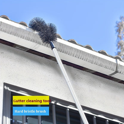 [No-Ladder Needed] Gutter Cleaning Tool Set - 2.8M, 7-Section, Durable Aluminum Alloy Tubes with Brush Head - No-Ladder Needed for Easy Leaf & Debris Removal