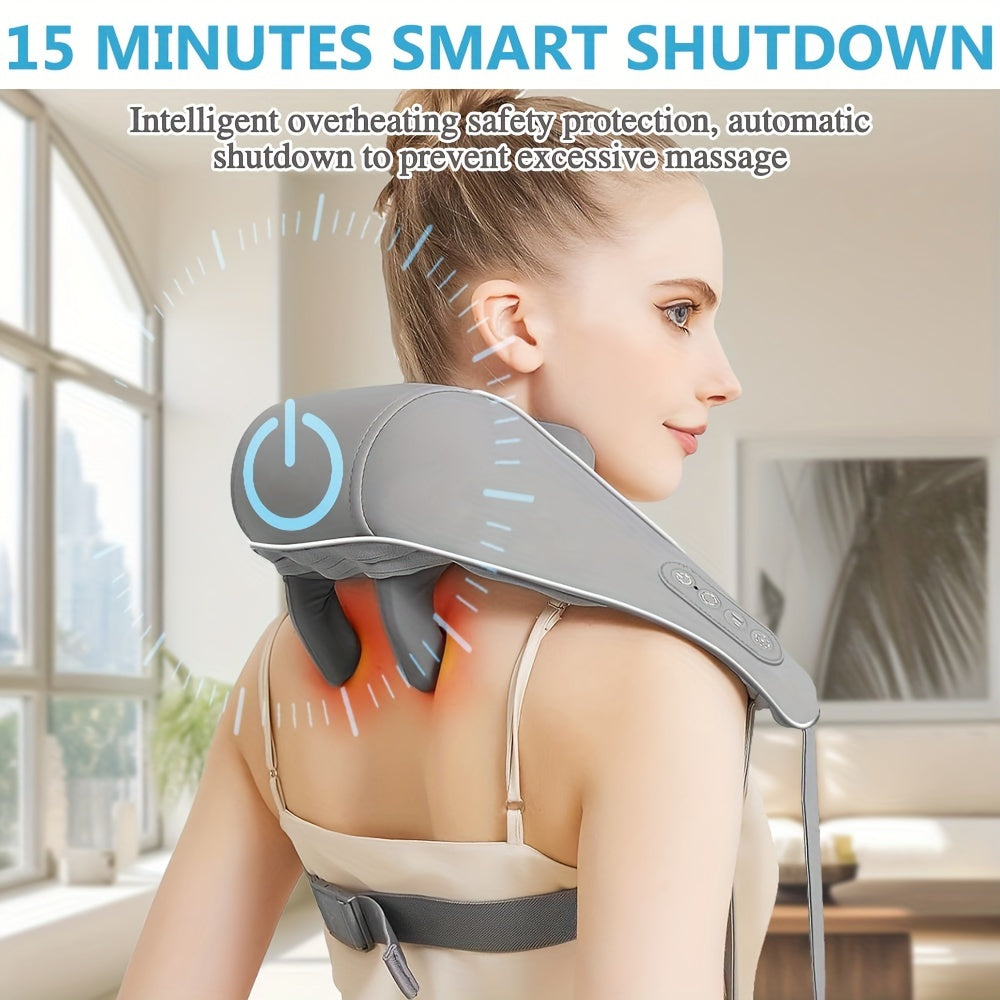 Neck Massager - Neck, Shoulder, Waist, Relax Massager Shiatsu - Electric Rechargeable Massage Cushion Pillow - 3D Heated Deep Tissue Kneading - Personal Massager - for Home, Office, Travel, Mothers'/Fathers'day Gift, Xmas Gift, Birthday - for Family, Frie