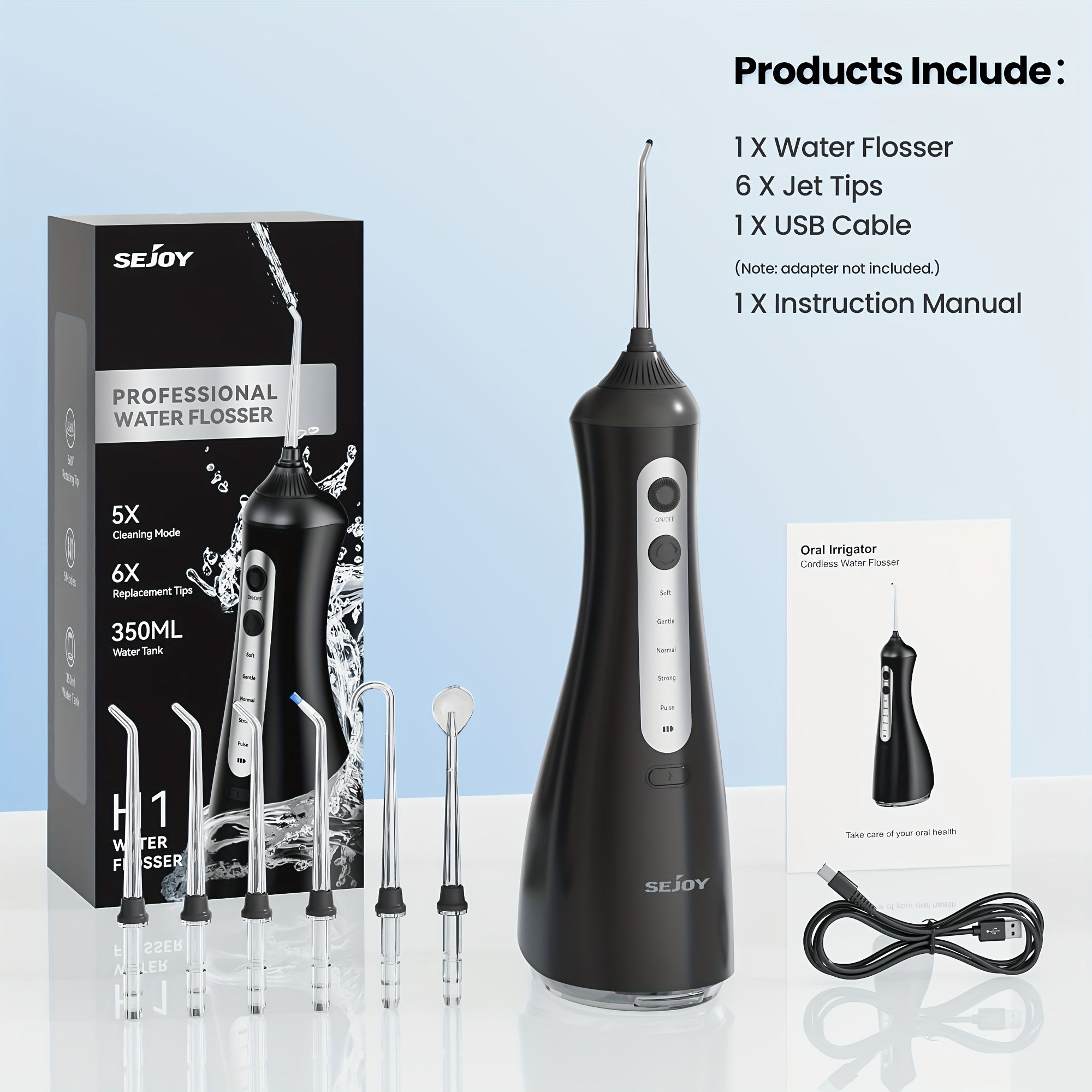Water Flosser for Teeth Cleaning And Flossing, 5 Modes Rechargeable Cordless Oral Irrigator 350Ml Water Tank Teeth Cleaner, Portable Electric Dental Flossers for Home And Travel, Black/White