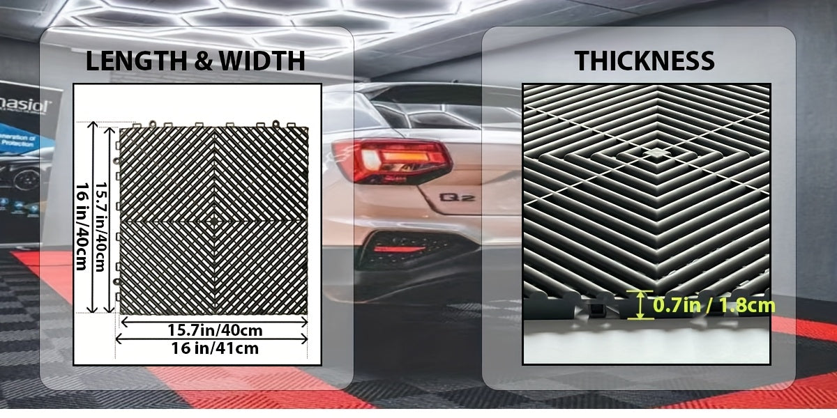10 Edges And 2 Corners Only Optional 20 Pack 40.64cmx 40.64cmx 1.91cm(Thickness)Interlocking for garage Floor Tiles, Modular Drainage Floor Mat, Non-Slip Splicing Interlocking Drainage Mats Floor Tile For Garage Car Wash Basement, Etc