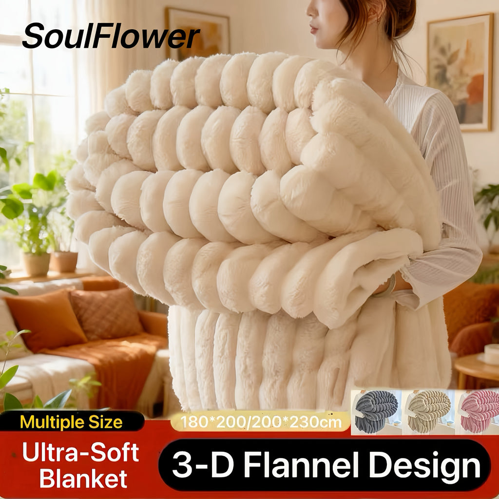 3D Ultra-Soft Double-Sided Flannel Blanket with Rabbit-Like Plush, Skin-Friendly And Warm for All Seasons, Suitable for Home, Office, Air-Conditioned Rooms And Camping, Cozy Touch, Ideal Festival Gift, 290/388/532pcs