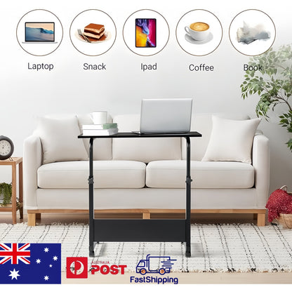 1PC Adjustable Height Mobile Computer Desk with 360° Swivel Casters - Multi-Functional Hardwood and Metal Study Table for Bedroom, Living Room, or Dorm, Easy Assembly Modern Home Office Desk (Black/White), Office Desk Furniture, Bedroom Workstation, Conte
