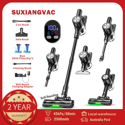 Cordless Vacuum Cleaner, 45KPa Powerful Cordless Vacuum Cleaner, 2200-2500mAh,, Anti-Tangle FloorBrush, 8-in-1 Vacuum Cleaners for Home, Lightweight Powerful Stick Vacuum Cleaner, Rechargeable Vacuum for Carpet, Pet Hair, Tile