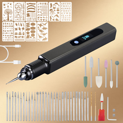 55pcs Carving Pen Set Rechargeable Carving Pen with 39 Grinding &10 Templates, Electric Etching Machine, Jewelry Carving Tool Suitable for Jewelry, Stone, Wood, Glass, Metal, Plastic Carving, Father's Day Handmade Gift DIY Production