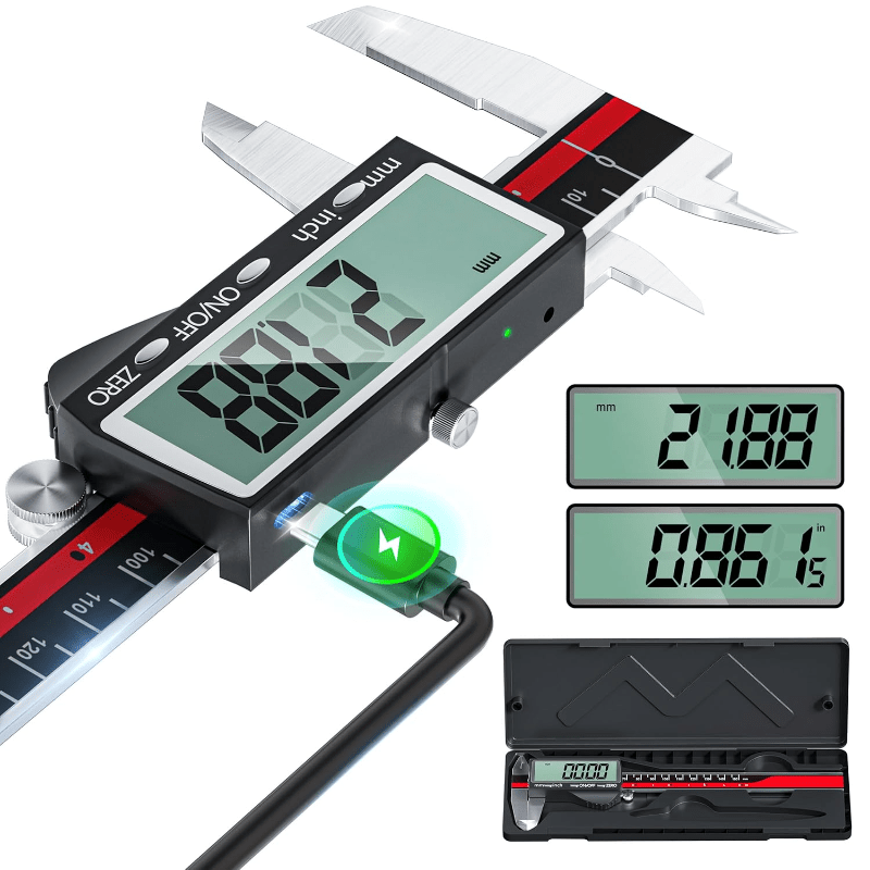 HEYMYTH Digital Caliper (0-6"/ 150mm) | USB Rechargeable Vernier Calipers, Electronic Micrometer with LCD Screen, Auto Off, Inch and Millimeter Conversion, Lithium Polymer