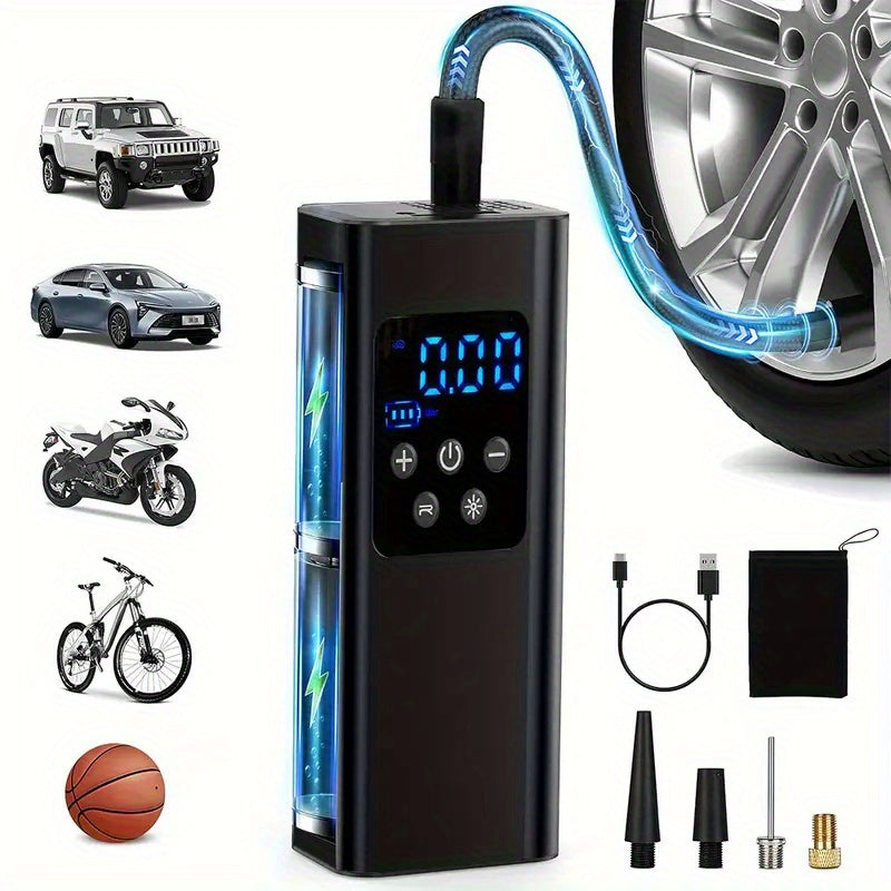 6000mAh Portable Air Compressor Tire Inflator with LCD Display, 11.1V Battery, 4 Inflation Modes & Power Bank for Cars, Motorcycles, Bikes, And Balls - Rechargeable, Lightweight, And Versatile Air Pump, Air Pump for Car Tires