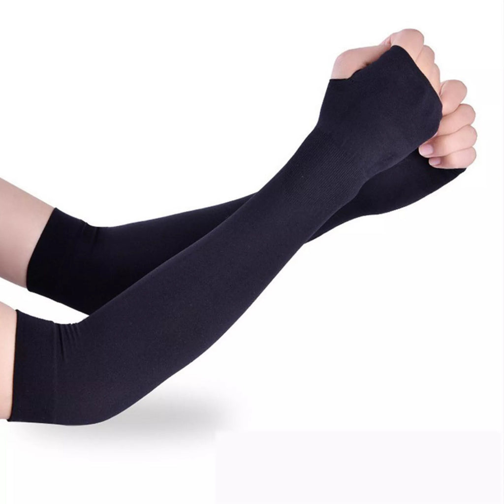 4 Pairs Outdoor Essentials Arm Sleeves - Compression Arm Sleeve, Arm Sleeves Men, Women - Golf Cooling Sleeves to Cover Arms with Thumb Hole (Black, White)