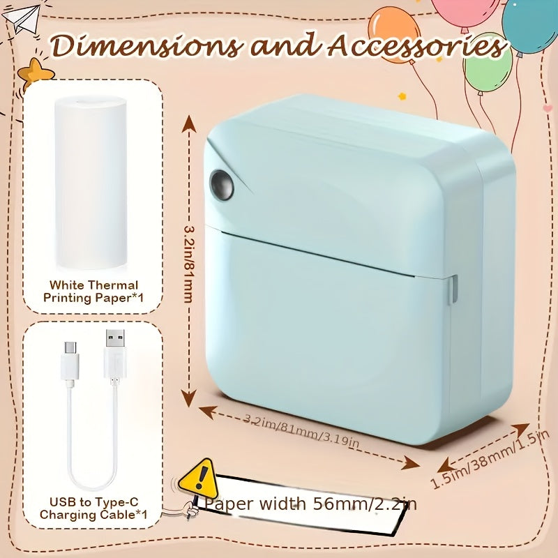 Inkless Sticker Printer Mini Thermal Printer With Roll Of Thermal Paper, Pocket Printer, Smart Portable Receipt Printer For Photos, Diaries, Notes And Preparation