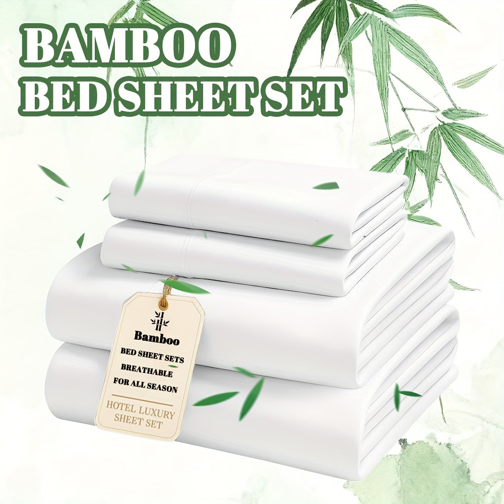 Bamboo Bed Sheets Set- Queen Size, Cooling Sheets And Pillowcases, Deep Pockets, Comfy Breathable & Cooling Fitted Sheets - Hotel Luxury Bed Sheets for Women And Men, Extra Soft & Wrinkle Free Sheet, for Bedroom, Guestroom, T/F/Q/K