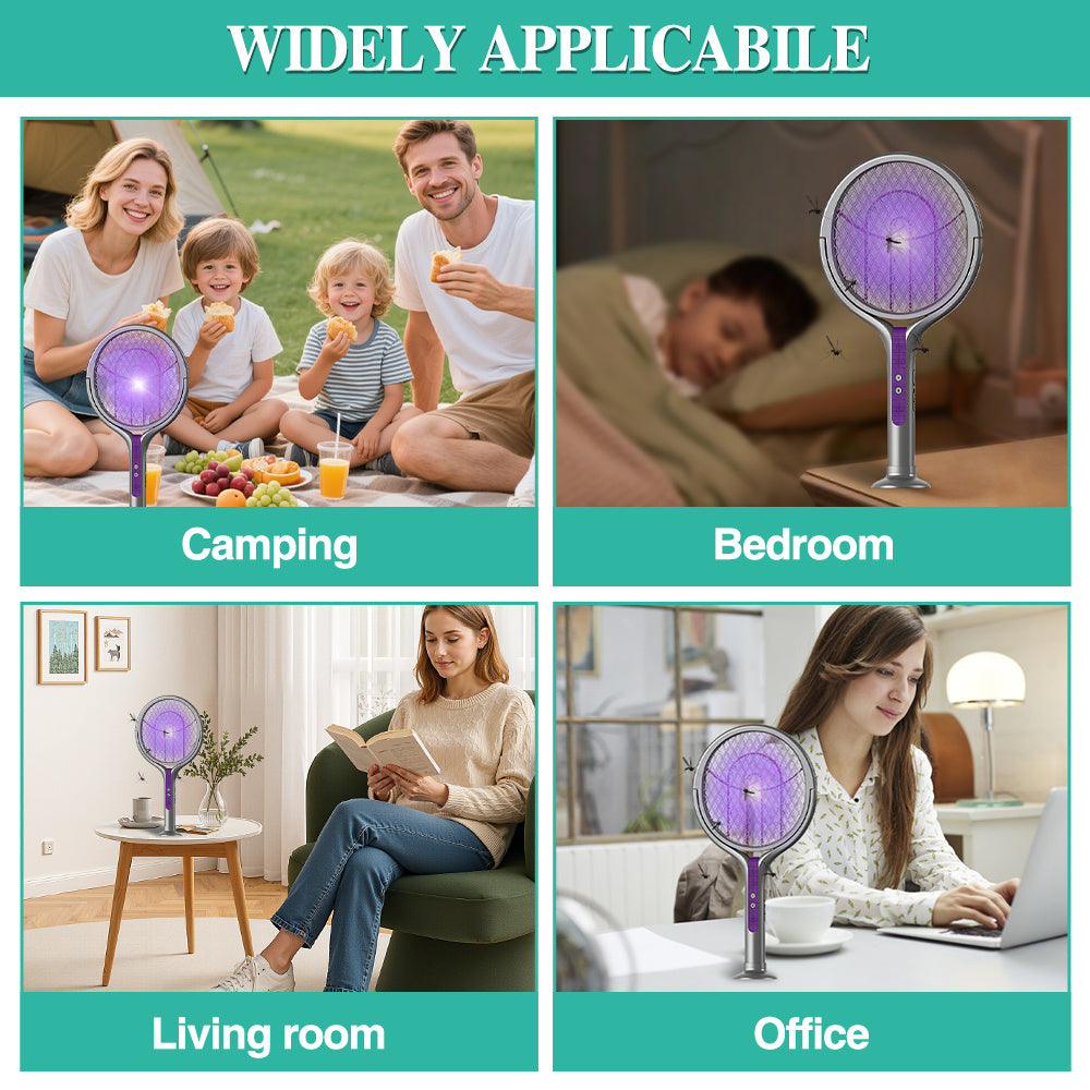 Multi-Functional Retractable Electric Mosquito Swatter, USB Foldable Fly Zapper with Rotating Head for Versatile Use, Ideal for Flies and Insects, Perfect for Summer Nights, Includes Purple Bug Light, Suitable for Indoor Home, Office, Backyard, and Campin