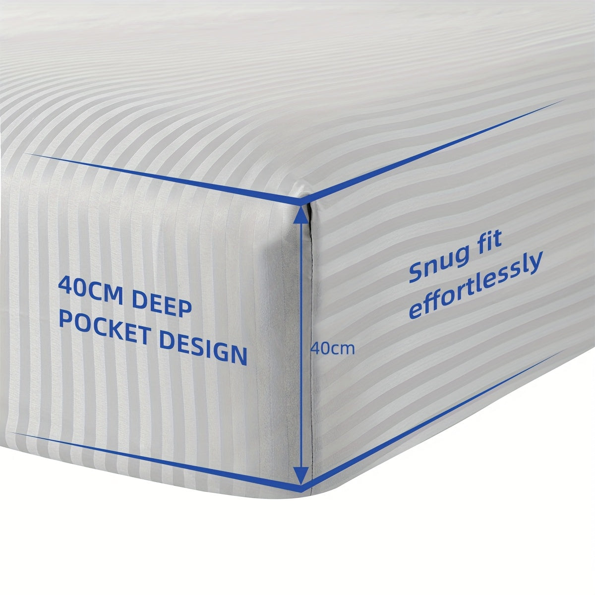 1800TC Classic Stripe Sheet Set - Fine Brushed Microfiber Flat Sheet, 40cm Deep Fitted Sheet, Pillowcases Set, Comfortable, Soft, Deluxe for All Seasons, Perfect for Gifts