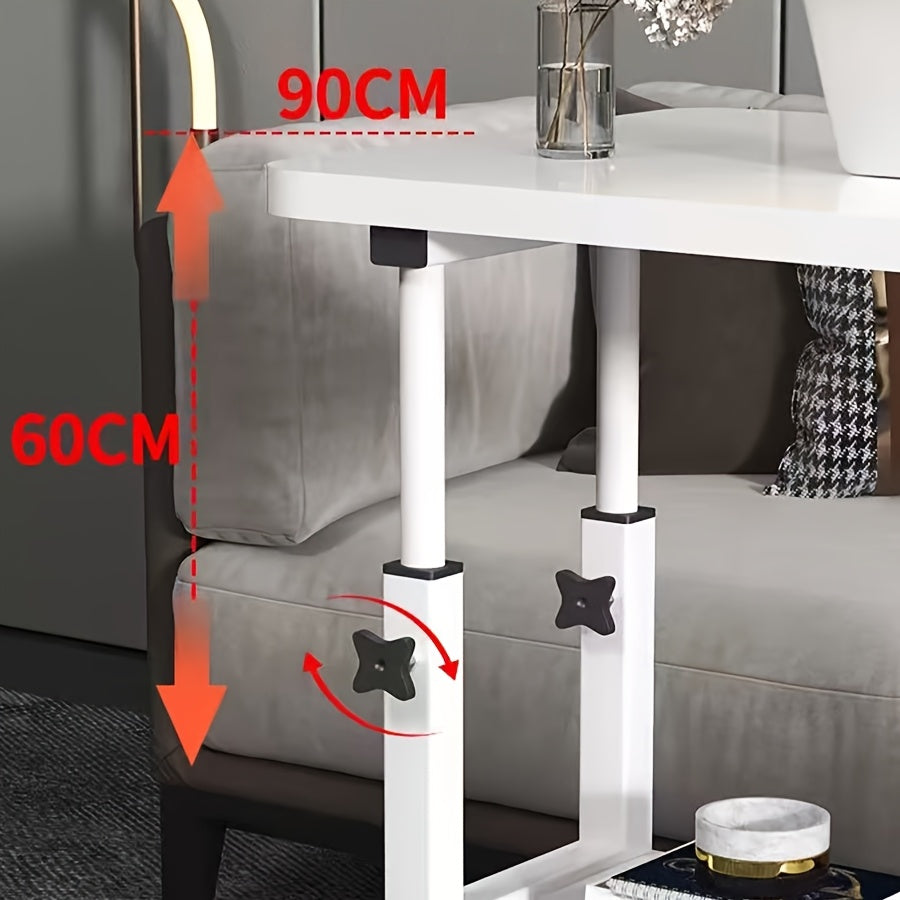Adjustable Height Side Table, Bedside Table, Removable Desk with 4 Universal Wheels, Double-Layer Storage Shelf, Wooden Mobile Desk with Storage Shelves, No Electricity Required, for Home, Bedroom, Dorm, Laptop Stand, Desk & Drawer Organizer