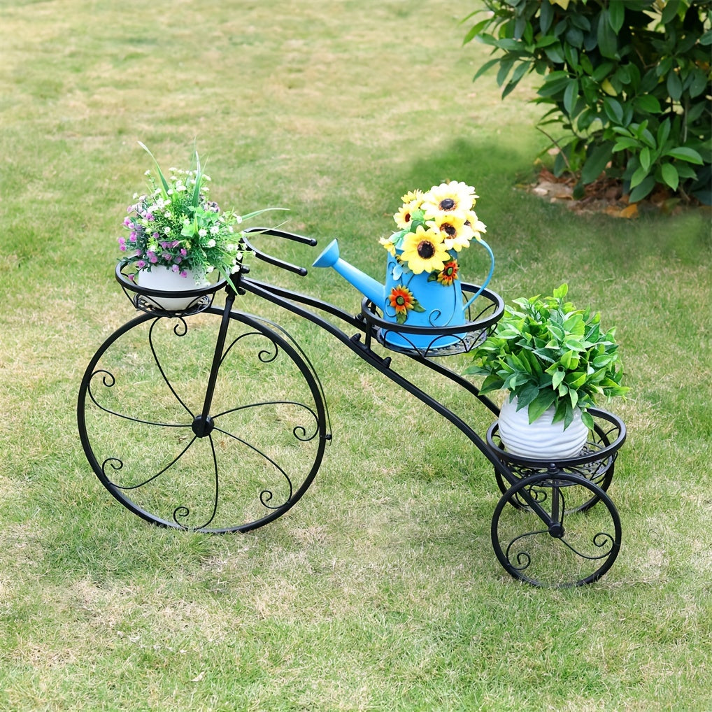 Flowers Pot Planter Stand Tricycle Flower Cart Plant Shelf Iron Garden Display Stand for Outdoor Indoor Multiple Plants
