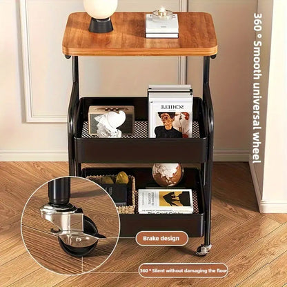3-Tier Rolling Cart With Tabletop Versatile Organizer For Snacks, Books, And More Perfect For Home Or Office Use Office Storage Cart | Modern Storage Cart | Durable Metal Frame Kitchen Storage Island