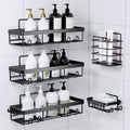 Shower Storage Solution, Bathroom Organizers for Showers, Black Shelves Designed for Use in The Shower Featuring a Soap Holder And Toothbrush Compartment, Stainless Steel Wall-Mounted Baskets with Adhesive (Set of 5)