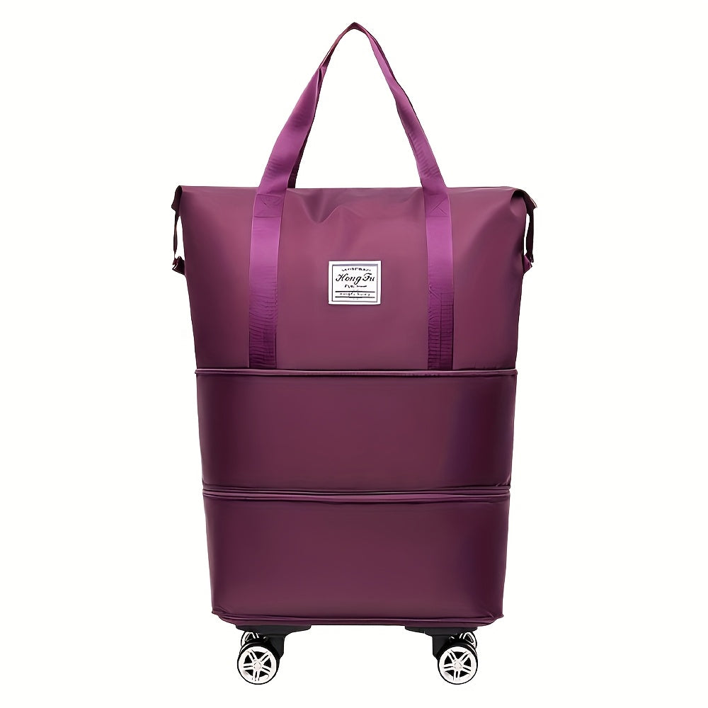 Multifunctional Travel Bag Expandable Adjustable Universal Wheel Oxford Cloth Travel Duffel Bag 3-Layer Extra-Large Capacity Portable Shopping Storage Bag with Omnidirectional Wheels Zippered Vacation Suitcase
