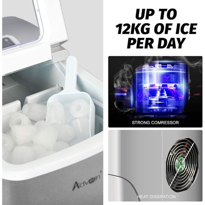 Advwin Countertop Ice Maker Machine, Portable Bullet Ice Maker with Self Cleaning, 7 Ice Cubes in 6-8 Mins, 2 Ice Sizes, Ice Machine for Home Kitchen Office Bar