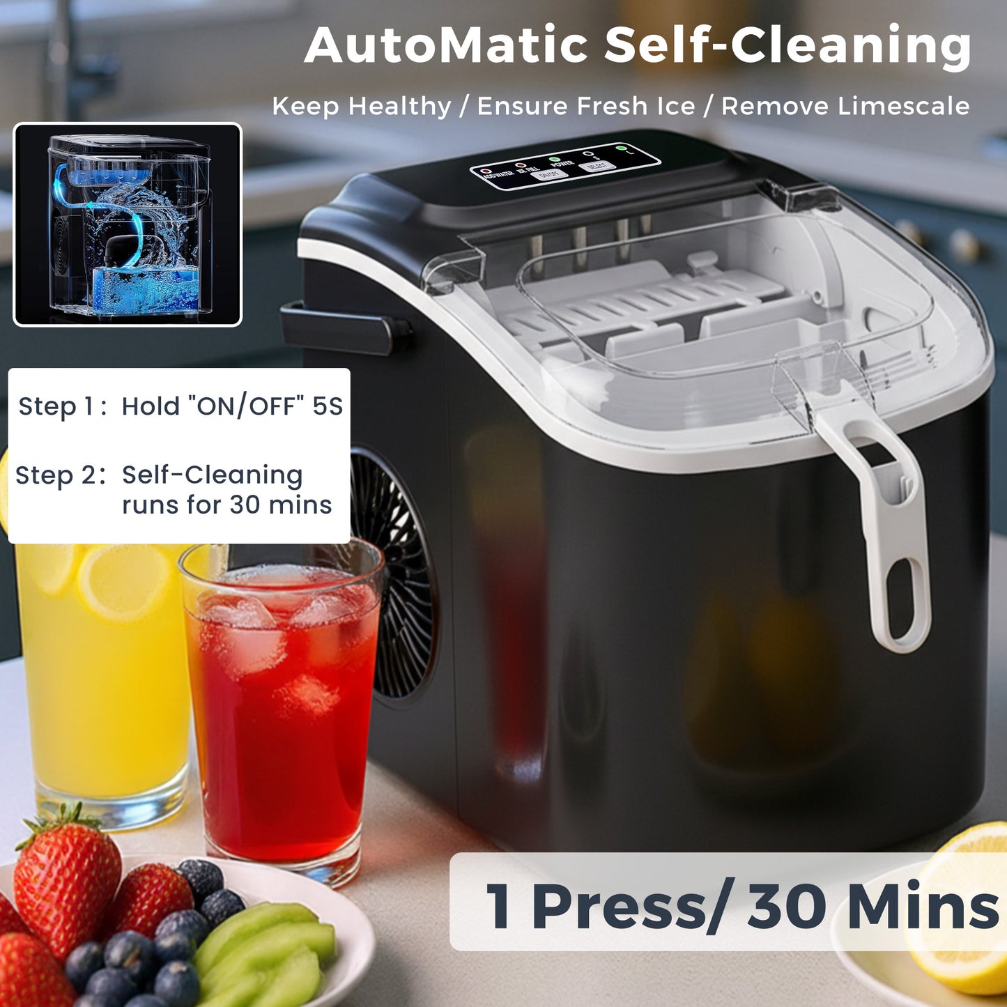 Advwin Countertop Ice Maker Machine, Portable Bullet Ice Maker with Self Cleaning, 7 Ice Cubes in 6-8 Mins, 2 Ice Sizes, Ice Machine for Home Kitchen Office Bar