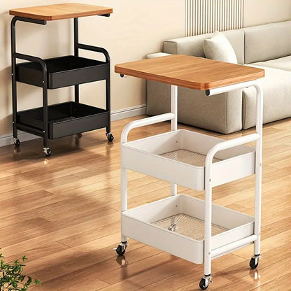 3-Tier Rolling Cart With Tabletop Versatile Organizer For Snacks, Books, And More Perfect For Home Or Office Use Office Storage Cart | Modern Storage Cart | Durable Metal Frame Kitchen Storage Island