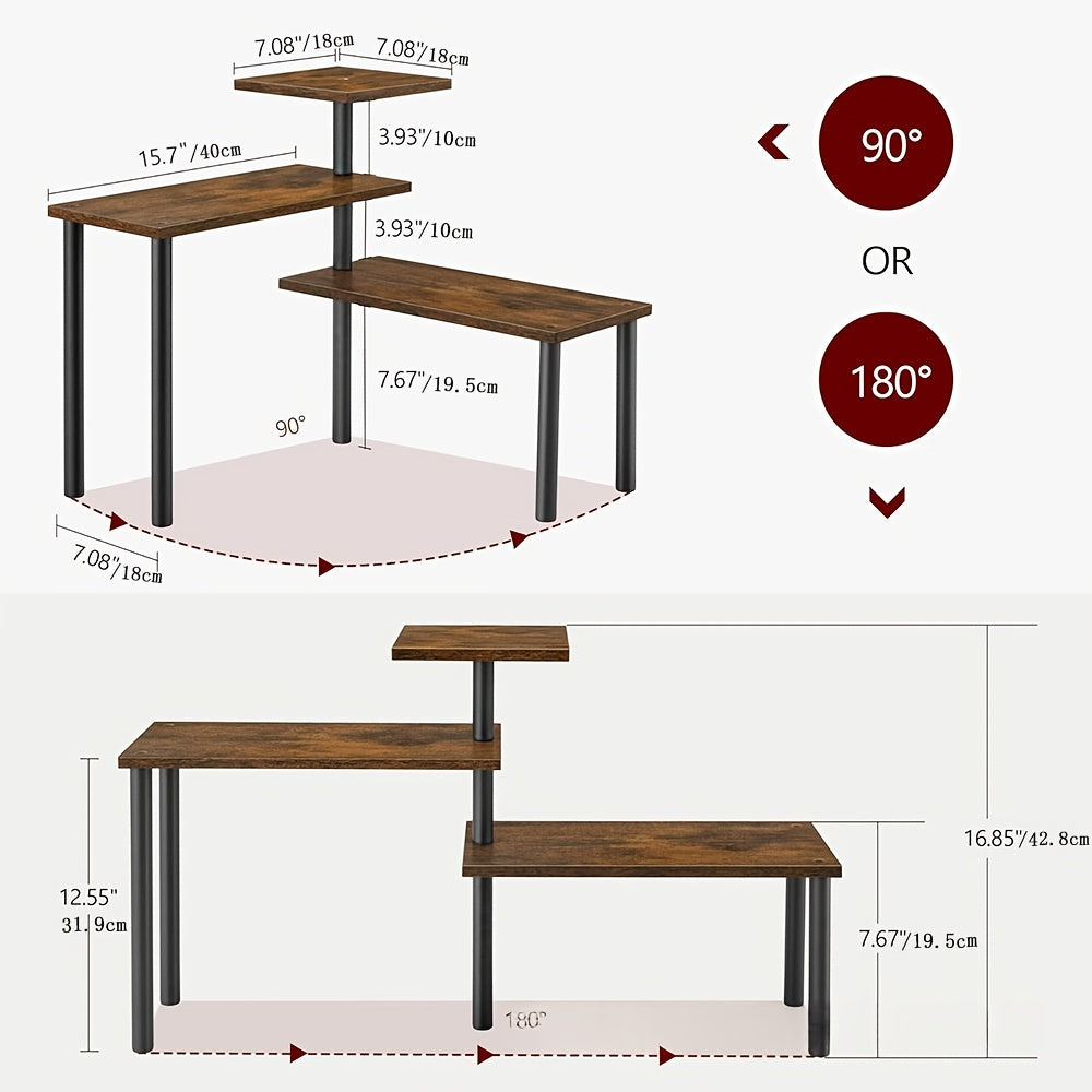 3-Tier Adjustable Corner Shelf - Heavy-Duty Wood -Shaped Cabinet Shelf with Space-Saving Shelves, Assembly for over Sink, Dresser, Kitchen & Bathroom - Rustic Brown Countertop Organizer (Assembly Required) Suitable for Kitchen, Bathroom, Coffee