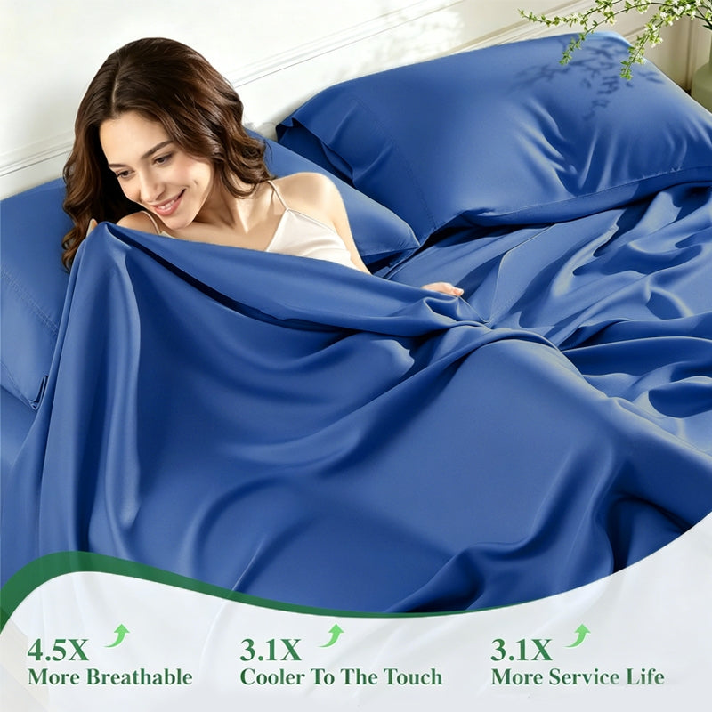3/4pcs Cooling Bamboo Sheet Sets, Ultra-Soft And Breathable for Summer, with 40.64 cm Deep Pocket, Ideal for Hot Sleepers, Includes Flat Sheet, Fitted Sheet And 2 Pillowcases, for Bedrooms, Guestrooms, Viscose Derived from Bamboo Sheets