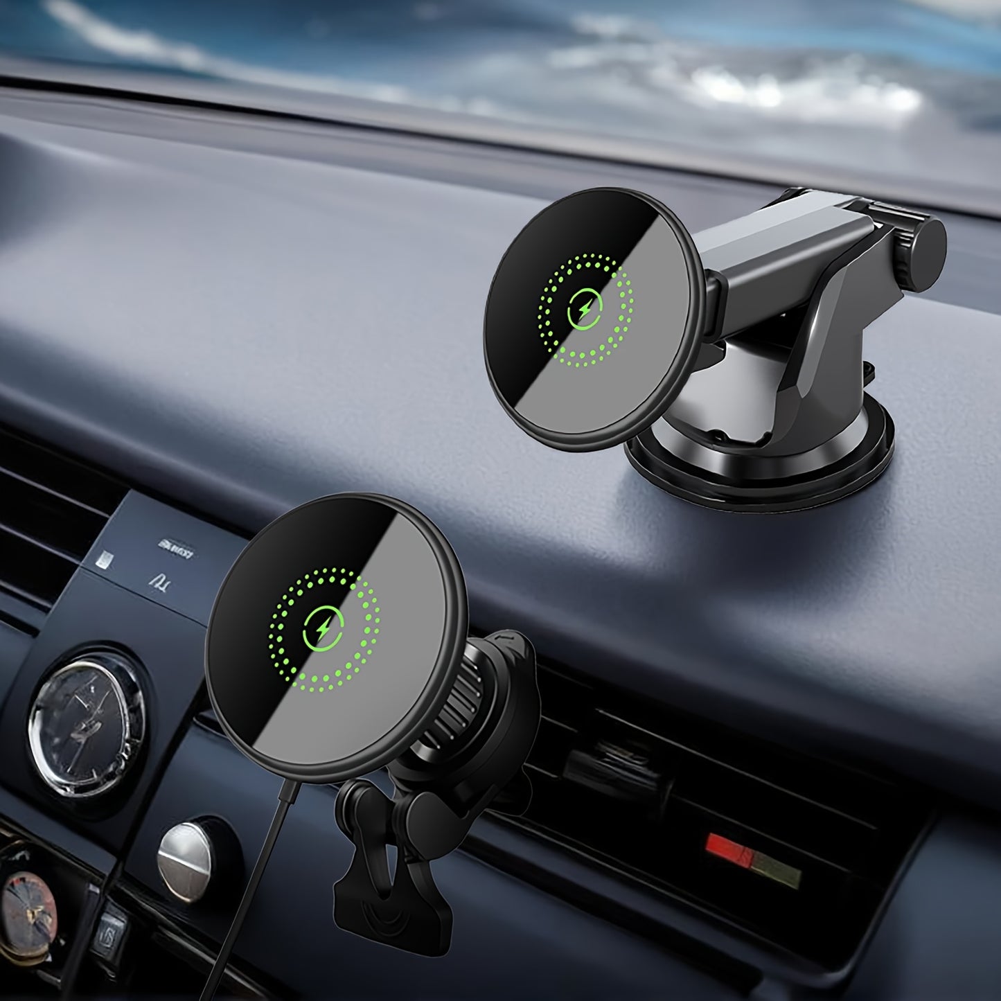 2in 1 Magnetic Car Mount Charger, Magnet Car Phone Holder Mount Only for iPhone 16 15 14 13 12 Series, Vent/Dashboard Charging Suction Cup Phone Mount Holder