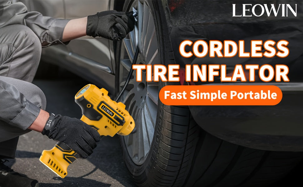 Cordless Tire Inflator Portable Air Compressor with Auto-Shutoff, with Digital Pressure Gauge/LED Light,, for Car, Motorcycle, Bike, Ball - Compact, Rechargeable, Christmas Gift
