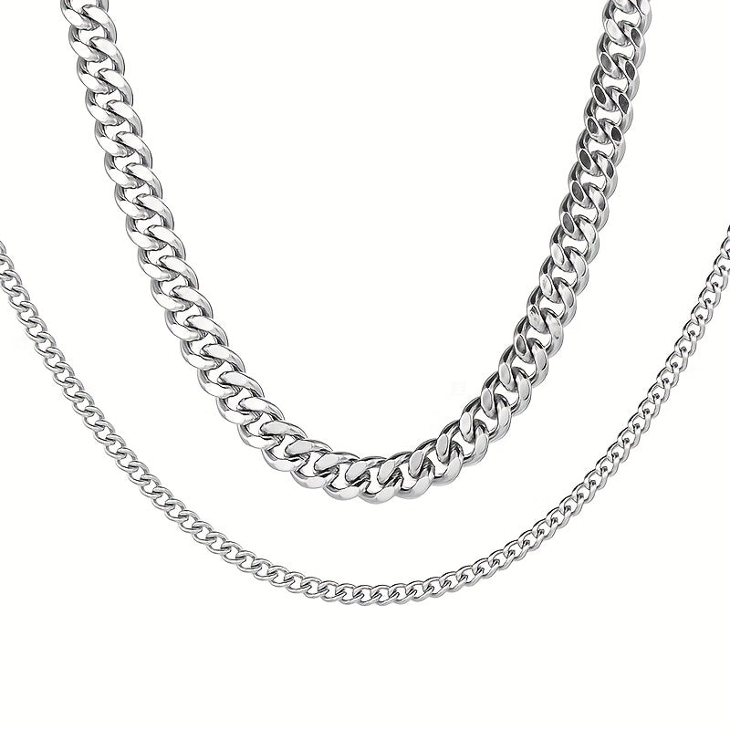 A Stylish And Attractive Necklace Made of Stainless Steel, Featuring a Cuban Curb Chain Design, Available in Lengths from 16 to 76.2 cm And Widths of 3, 5, 7, 9, Or 11 Mm, Suitable for Men