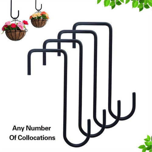 Heavy Duty 8-Inch Metal Fence Hooks - 4pcs Black Decorative Garden & Patio Hooks for Hanging Planters, Bird Feeders, Outdoor Decor - Durable Iron Construction, Versatile Use, Decorative Garden Fence, Sleek Hook Design, Home Gardeners