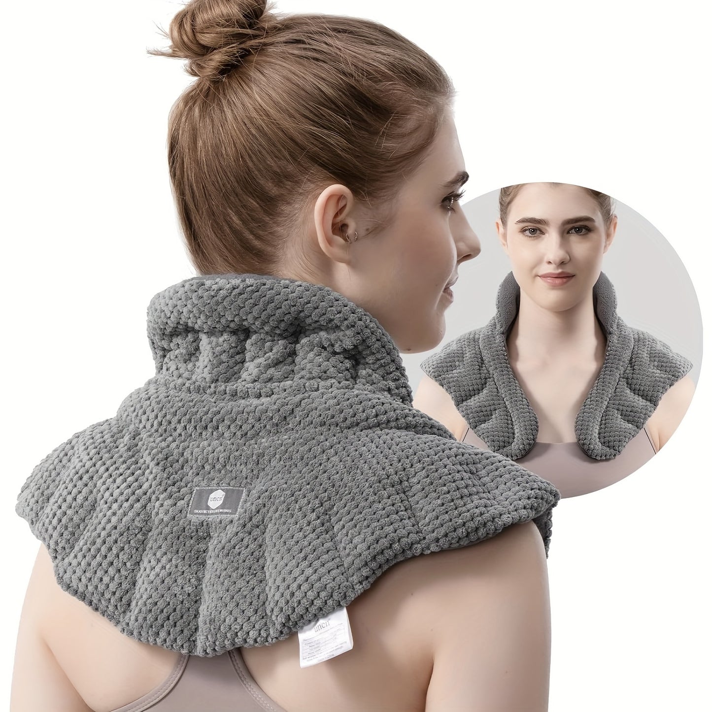 UNCN Microwave Heating Pad for Neck, Shoulders Back | Large Moist Weighted Cordless Heat Pad | Heated Neck Wrap Relaxation Grey