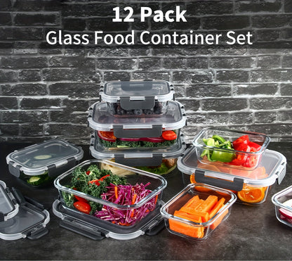 12pcs UMIZILI Airtight Glass Food Storage Containers with Snap Lids - Dishwasher Safe, Microwave Ready, Perfect for Meal Prep and Organizing, Rectangular Shape, Airtight Storage | Sleek Storage Containers | Microwave Ready Containers, Glass Food Storage