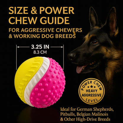 OPT AUS Premium TPR Power Ball – Indestructible Squeaky Dog Toy Ball with Bell Sound, 3.25" / 8.3cm Durable Bouncy Chew Ball for Small & Medium Dogs, Teeth Cleaning & Interactive Play