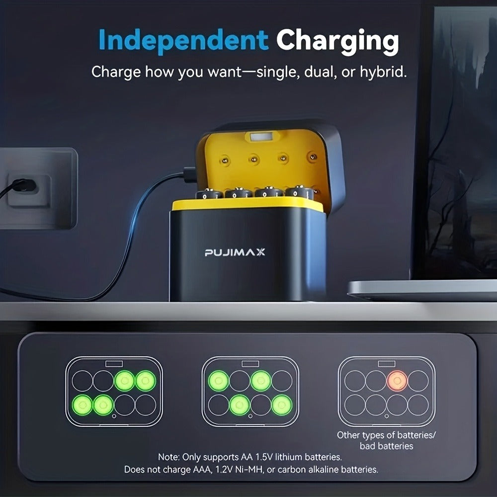 8pcs Rechargeable AA Lithium Battery and Charger Set - cameras, toys – product detail angle