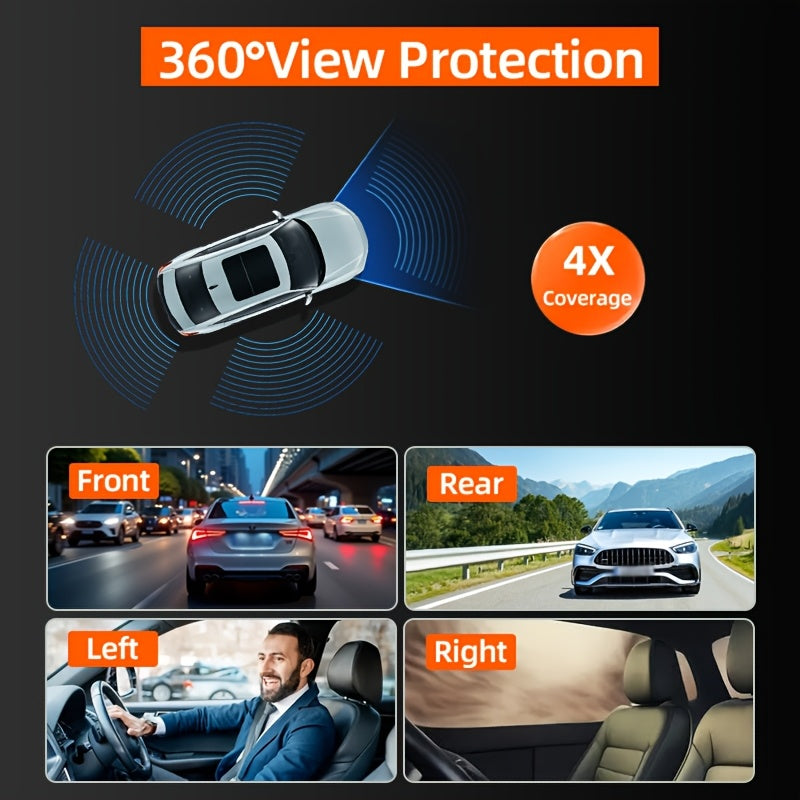 Vehicle-mounted 4-channel 360-degree Panoramic Dash Cam, Featuring A 3-inch IPS HD Screen With Front And Rear Built-in Cameras, Four Lenses Covering Front, Rear, Left, And Right, 1080P HD Quality + 8 Infrared Night Vision, Loop Recording, G Sensor