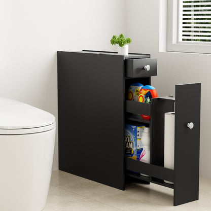 Artiss Bathroom Storage Cabinet Toilet Slim Tissue Box Caddy Side Wooden Black