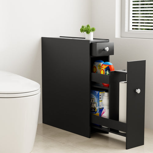 Artiss Bathroom Storage Cabinet Toilet Slim Tissue Box Caddy Side Wooden Black