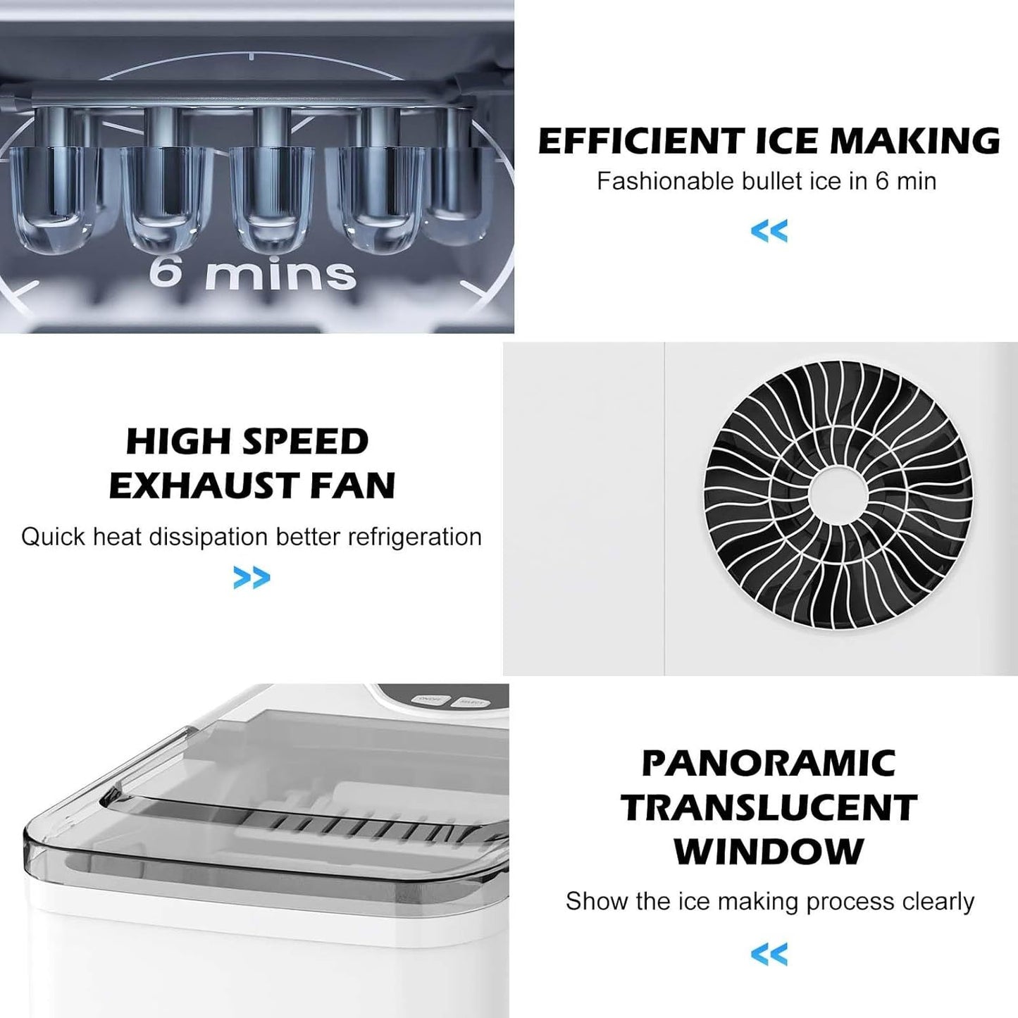 Advwin Countertop Ice Maker Machine, Portable Bullet Ice Maker with Self Cleaning, 7 Ice Cubes in 6-8 Mins, 2 Ice Sizes, Ice Machine for Home Kitchen Office Bar