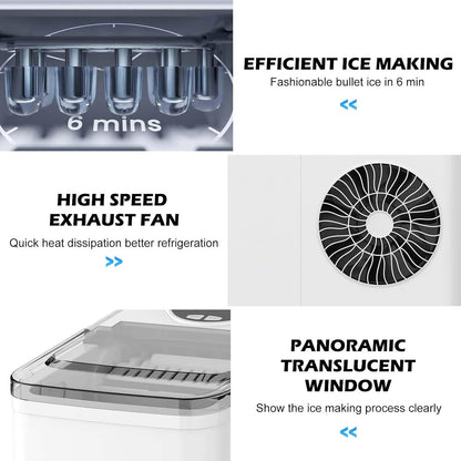 Advwin Countertop Ice Maker Machine, Portable Bullet Ice Maker with Self Cleaning, 7 Ice Cubes in 6-8 Mins, 2 Ice Sizes, Ice Machine for Home Kitchen Office Bar