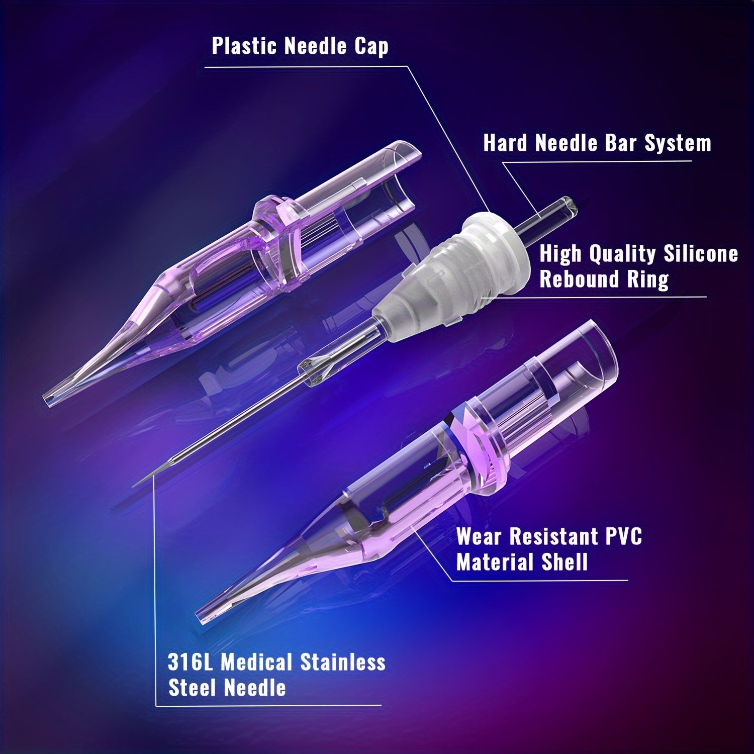 20pcs/50pcs Mix Disposable Purple Tattoo Cartridges Needle Rm/ Rl/ M1/ Rs Needle Diameter 0.35Mm Tattoo Needle For Tattoo Machine