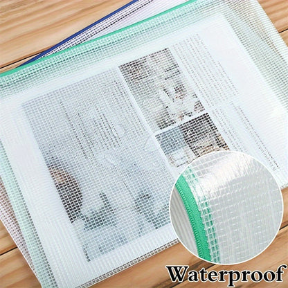 16PCS Mesh Zipper Pouch Document Bag Zip Folders Organizer For A4 Size Travel Red white green blue yellow