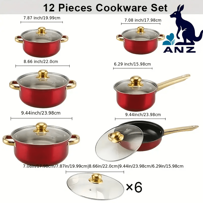 6 Pots And 6 Lids Multifunctional Stainless Steel Kitchen Stew Pot Set in Red And Blue, Suitable for Steaming, Frying, Camping And Traveling, Small Cookware, Cookware Set, Modern Kitchenware, Durable Cookware, Multi-Purpose Cookware, Home Chef, Camping Es