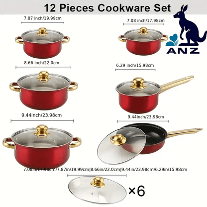 6 Pots And 6 Lids Multifunctional Stainless Steel Kitchen Stew Pot Set in Red And Blue, Suitable for Steaming, Frying, Camping And Traveling, Small Cookware, Cookware Set, Modern Kitchenware, Durable Cookware, Multi-Purpose Cookware, Home Chef, Camping Es