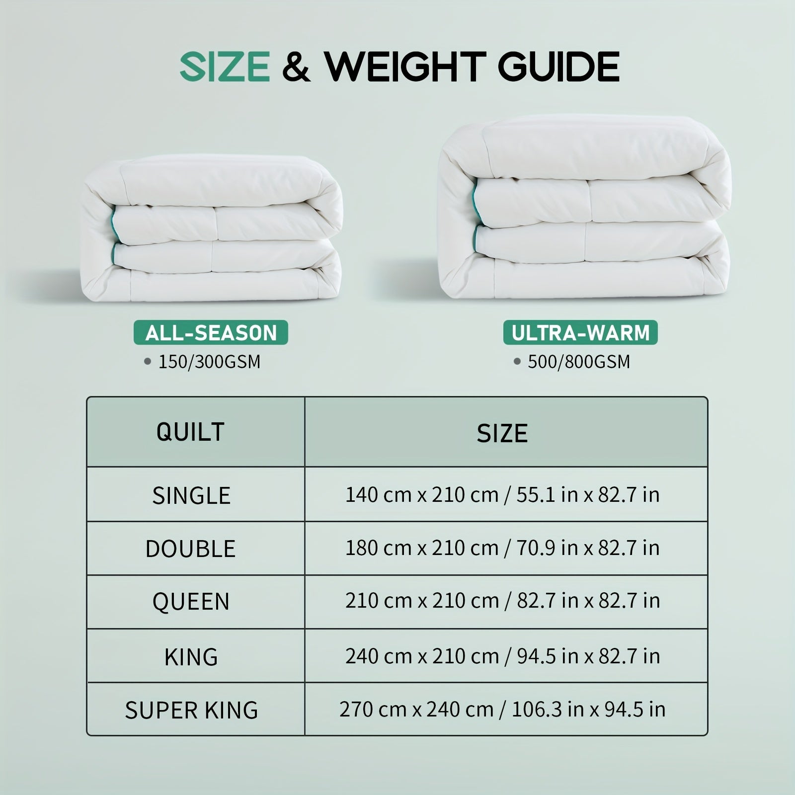 All Seasons 150/300/500/800GSM Luxury Bamboo Quilt/Duvet/Doona - Breathable, Moisture-wicking, Hypoallergenic, Ultra Soft - Perfect For Bedrooms Comfort, Cozy Sleep - Cool In Summer, Warm In Winter