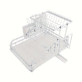2 Layers Foldable Dish Drying Rack Kitchen Plate Bowl Cup Organizer Drainer Tray Cutlery Storage Holder Rotatable Drain Pipe Black White