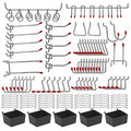 114 Pcs Peg Board Hooks Assortment with Metal Hooks Sets, Hole Plate Bins, Peg Locks for Organizing Storage System Tools Easy to Use