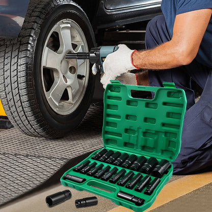 22pcs Set Of 1/2-inch Deep Hole Impact Socket Wrench Adapter Hand Tools Socket Set - Carbon Steel Automotive Repair Tools - 8-32mm.
