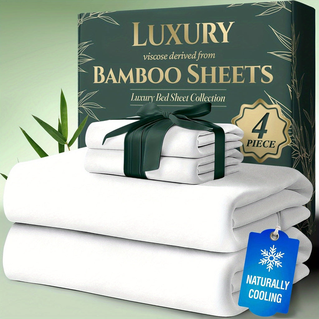 Bamboo Bedding Sheet & Pillowcase Sets - Viscose Derived From Bamboo Sheets 4pcs - Ultra Soft & Luxuriously Cooling, 20-40cm Deep Pocket, Double Stitching, Perfect for Child Hot Sleepers - Kids Room Decor